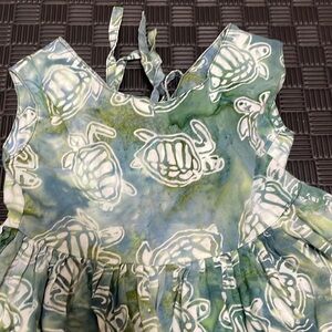 sea turtles green watercolor effect dress handmade in indonesia size small